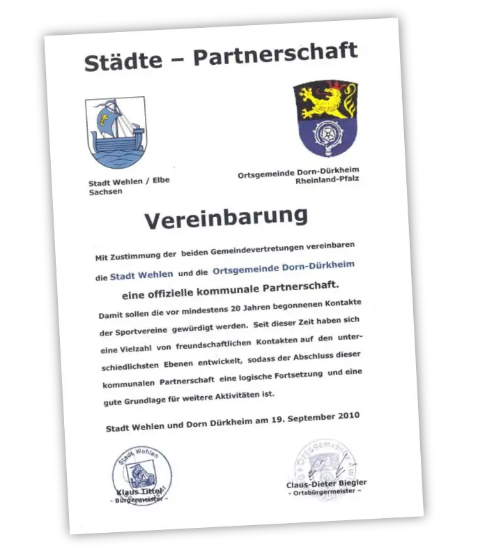 Vereinbarungsurkunde mit der Stadt Dorn Dürkheim