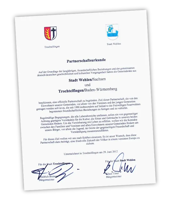 Vereinbarungsurkunde mit der Stadt Trochtelfingen